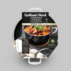 Gotham Steel ceramic stock pot on stovetop for everyday cooking.