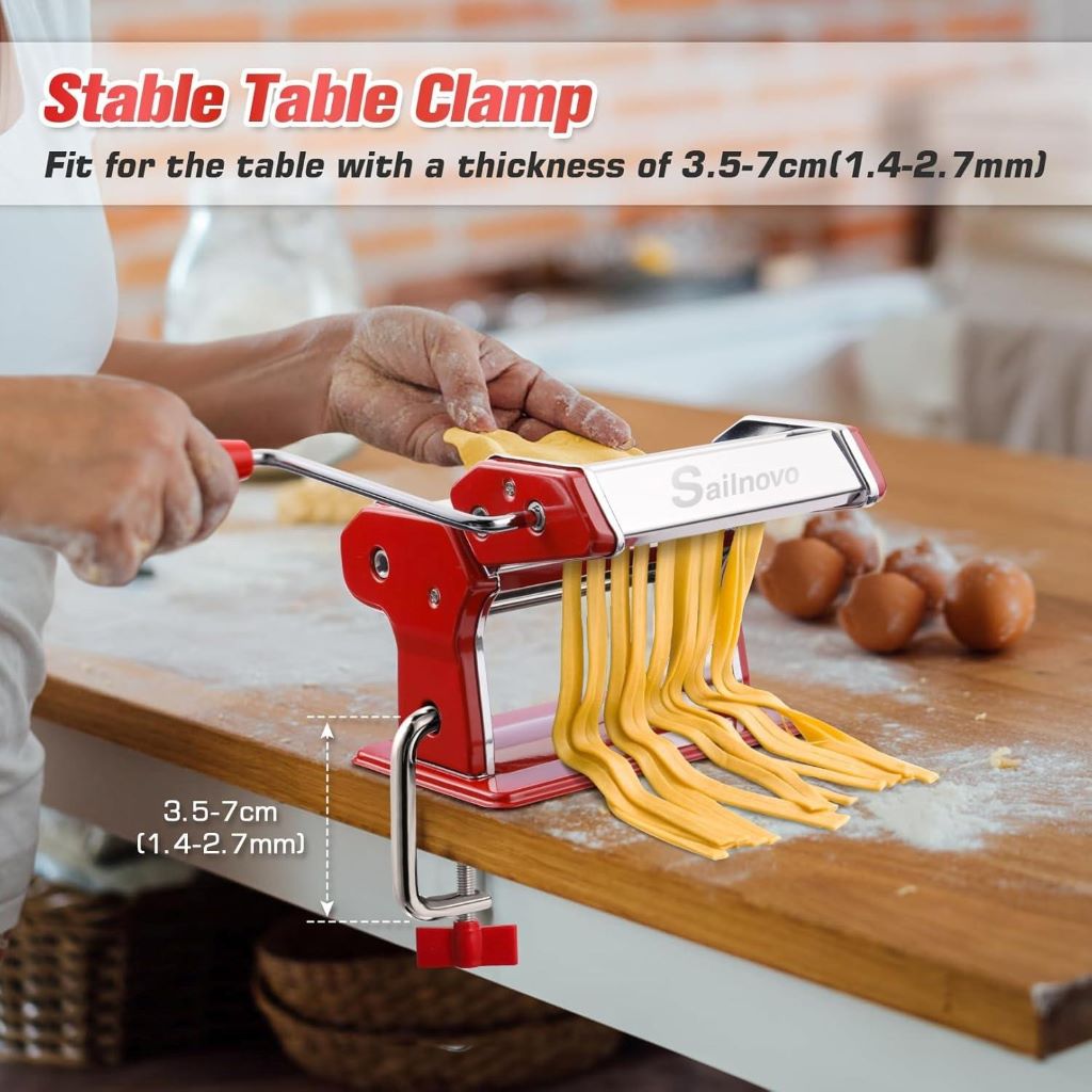 Homemade pasta being extruded from the Sailnovo 2-in-1 pasta maker.