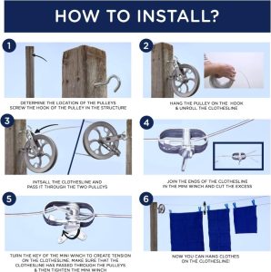 DIY clothesline setup using Strata Metal Mini Winch for easy tightening.