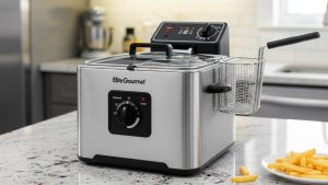 lite Gourmet EDF2100 compact deep fryer on a small kitchen counter