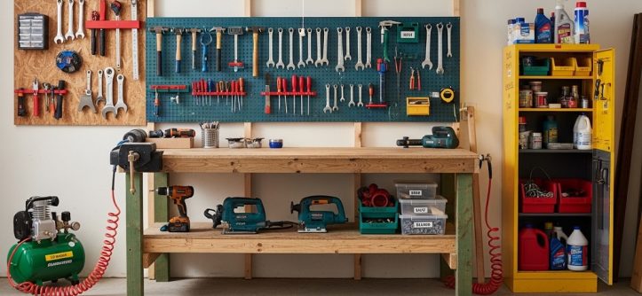 budget home garage tool setup essentials organized on pegboard wall
