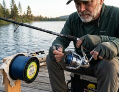 Angler spooling fishing line onto a spinning reel to prevent tangles