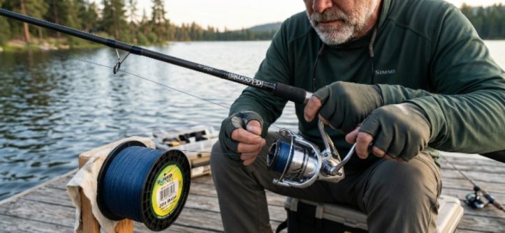Angler spooling fishing line onto a spinning reel to prevent tangles