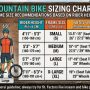 Mountain bike sizing chart showing frame size recommendations based on rider height