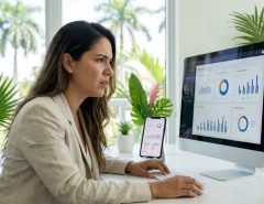Miami business owner reviewing Pinterest tracking dashboard