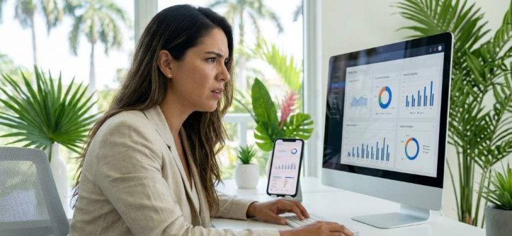 Miami business owner reviewing Pinterest tracking dashboard