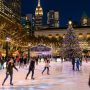 Bryant Park Winter Village 2026 ice skating rink at night with holiday lights