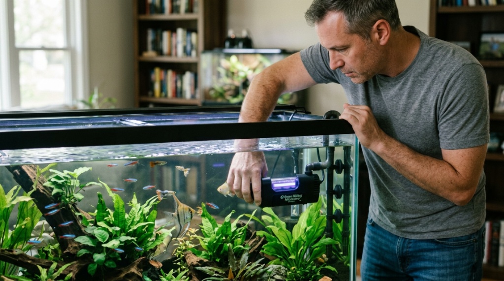 Healthy fish swimming in a sparkling clear freshwater aquarium