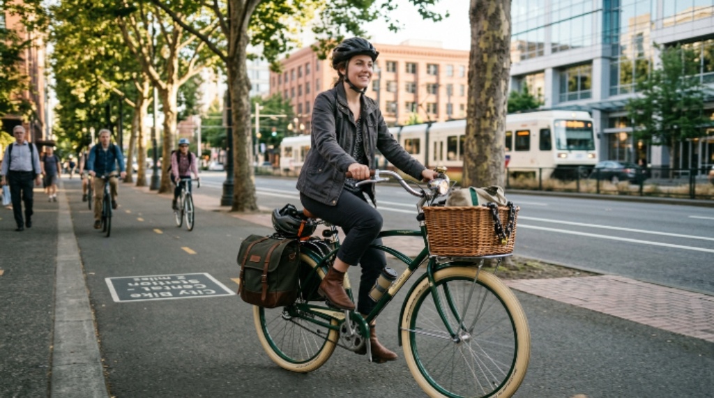Cruiser bike with storage accessories for commuting
