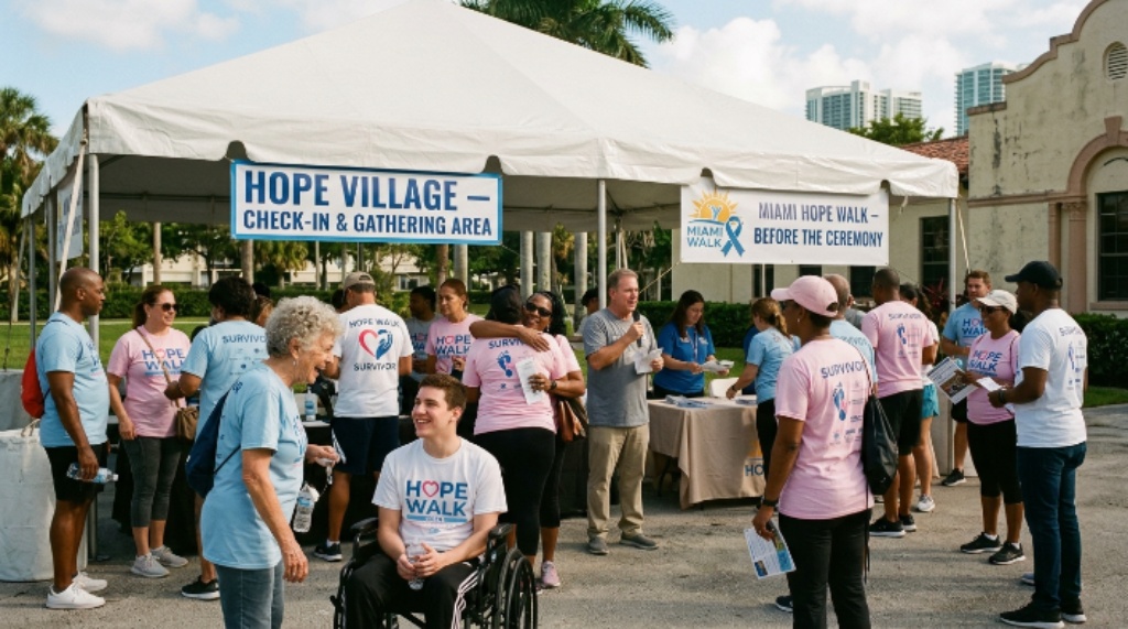 Survivors gathered at Hope Village before the Miami walk ceremony