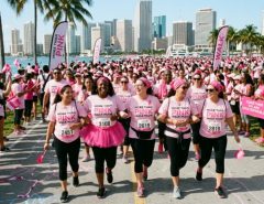 Participants walking together at the Susan G. Komen More Than Pink Walk in Miami