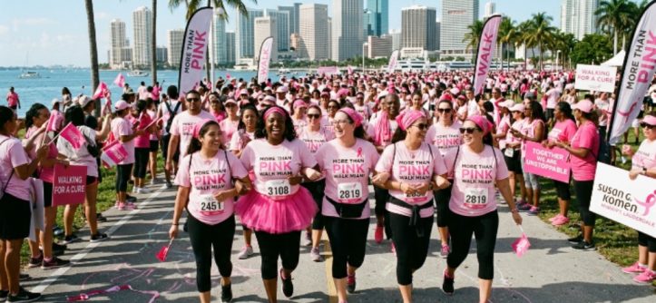 Participants walking together at the Susan G. Komen More Than Pink Walk in Miami