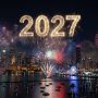 Chicago skyline lit up with fireworks over Lake Michigan on New Year's Eve 2027