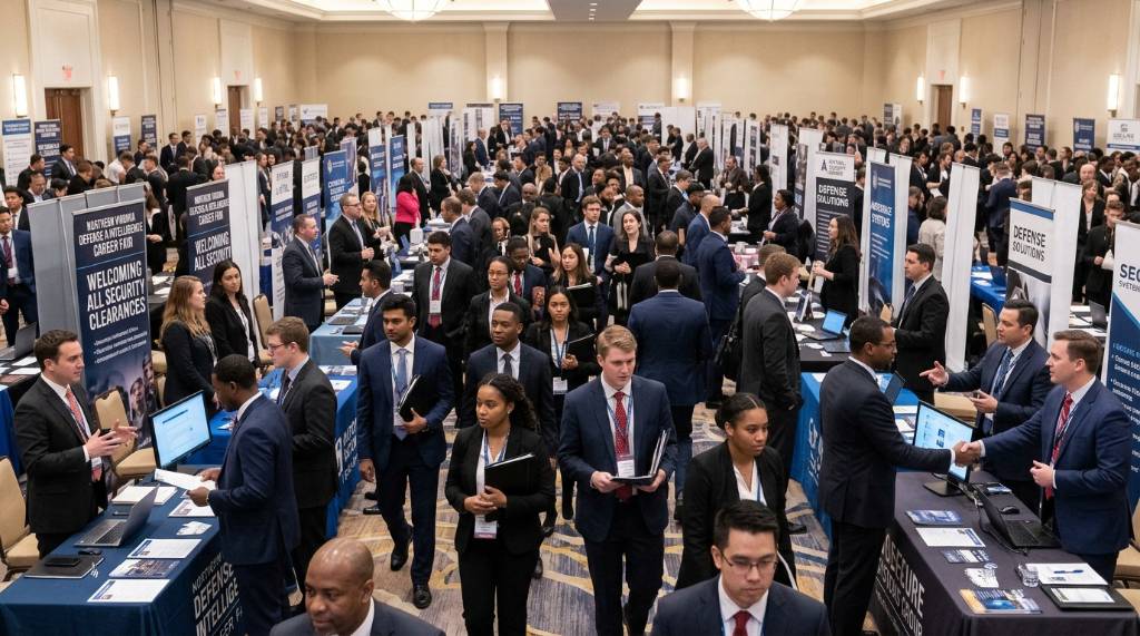 Northern Virginia defense and intelligence hiring fair crowd in business attire