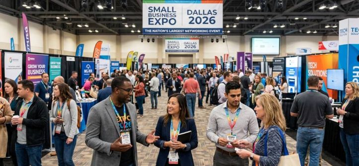 Entrepreneurs networking at Small Business Expo Dallas 2026 convention floor